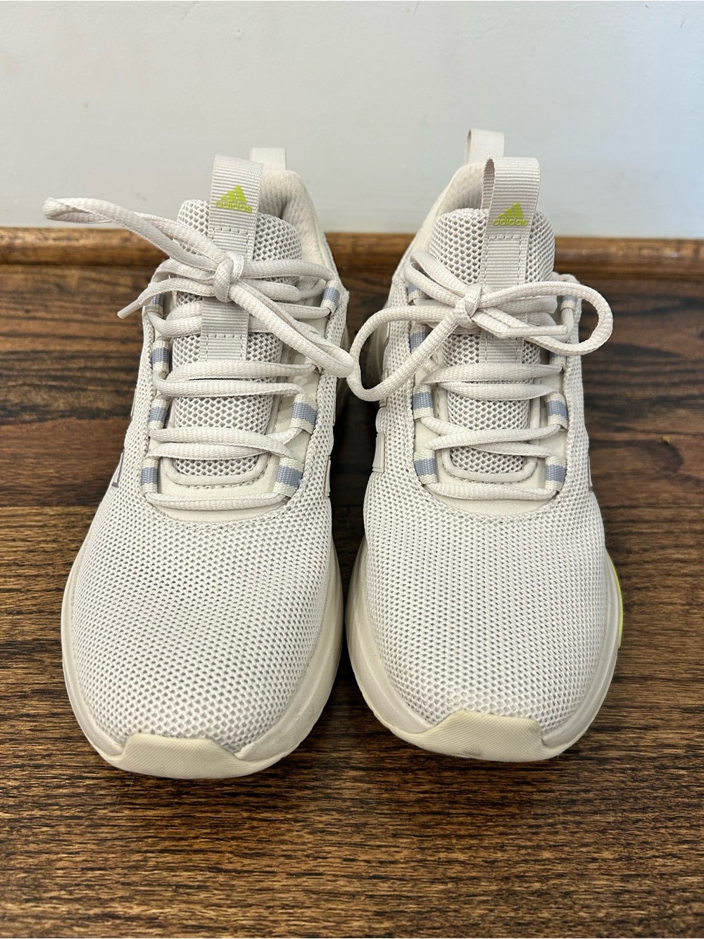 Adidas Off-White Mesh Sneakers with Lime Accent